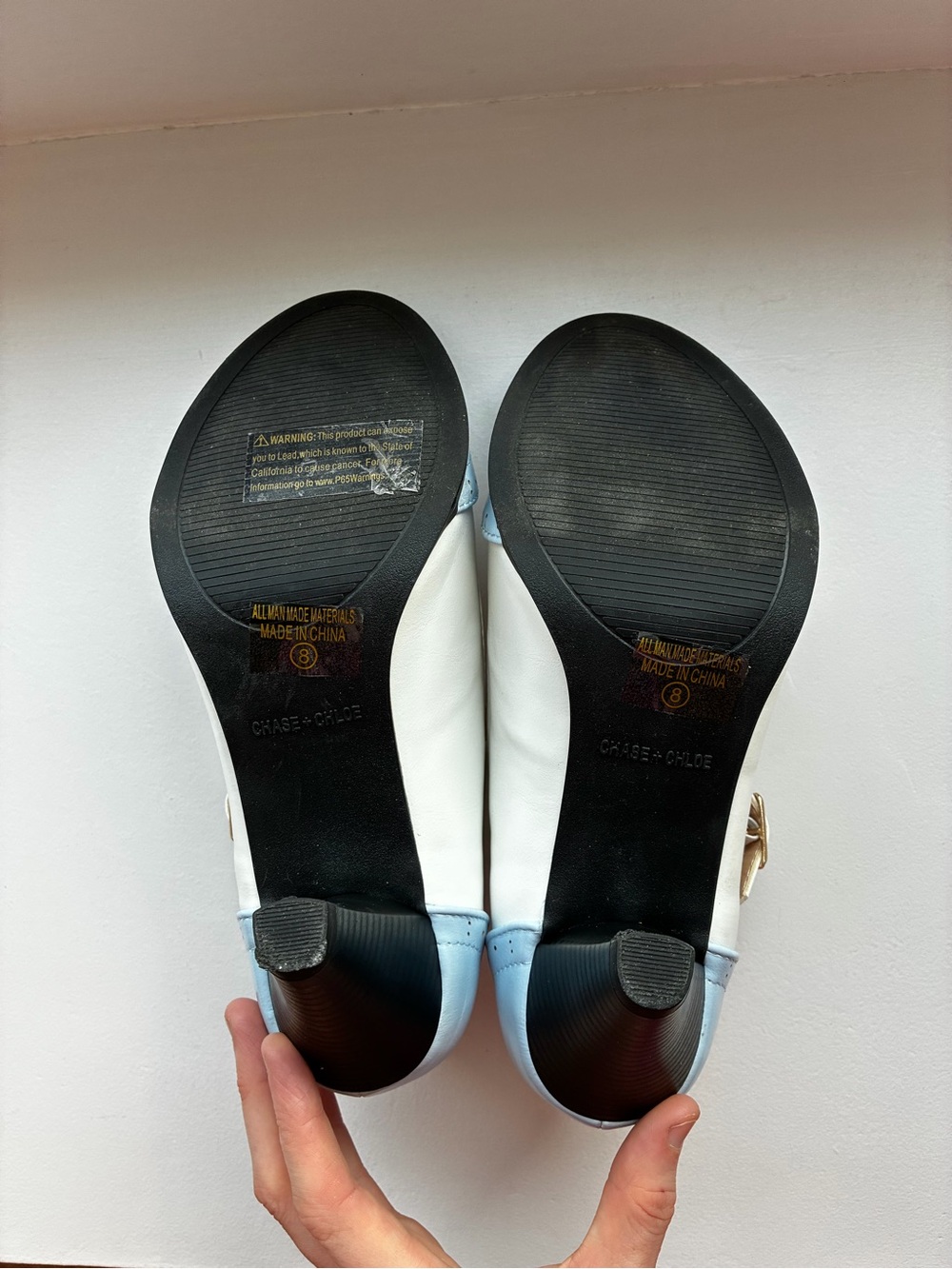 Chase + Chloe Two-Tone Mary Jane Pumps in Light Blue and White - Picture 6 of 8
